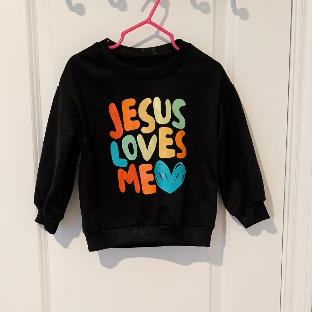 Kids Black 'Jesus Loves Me' Graphic Sweatshirt